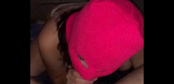  teen girlfriend giving sloppy blowjob in ski mask